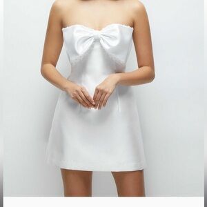 ALFRED SUNG White Satin Chemise with Bow